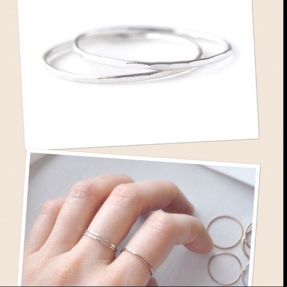 (2-13)Set of 2 925 Sterling Silver Skinny 1mm Faceted Skinny Stacking Band Rings - Picture 3 of 8